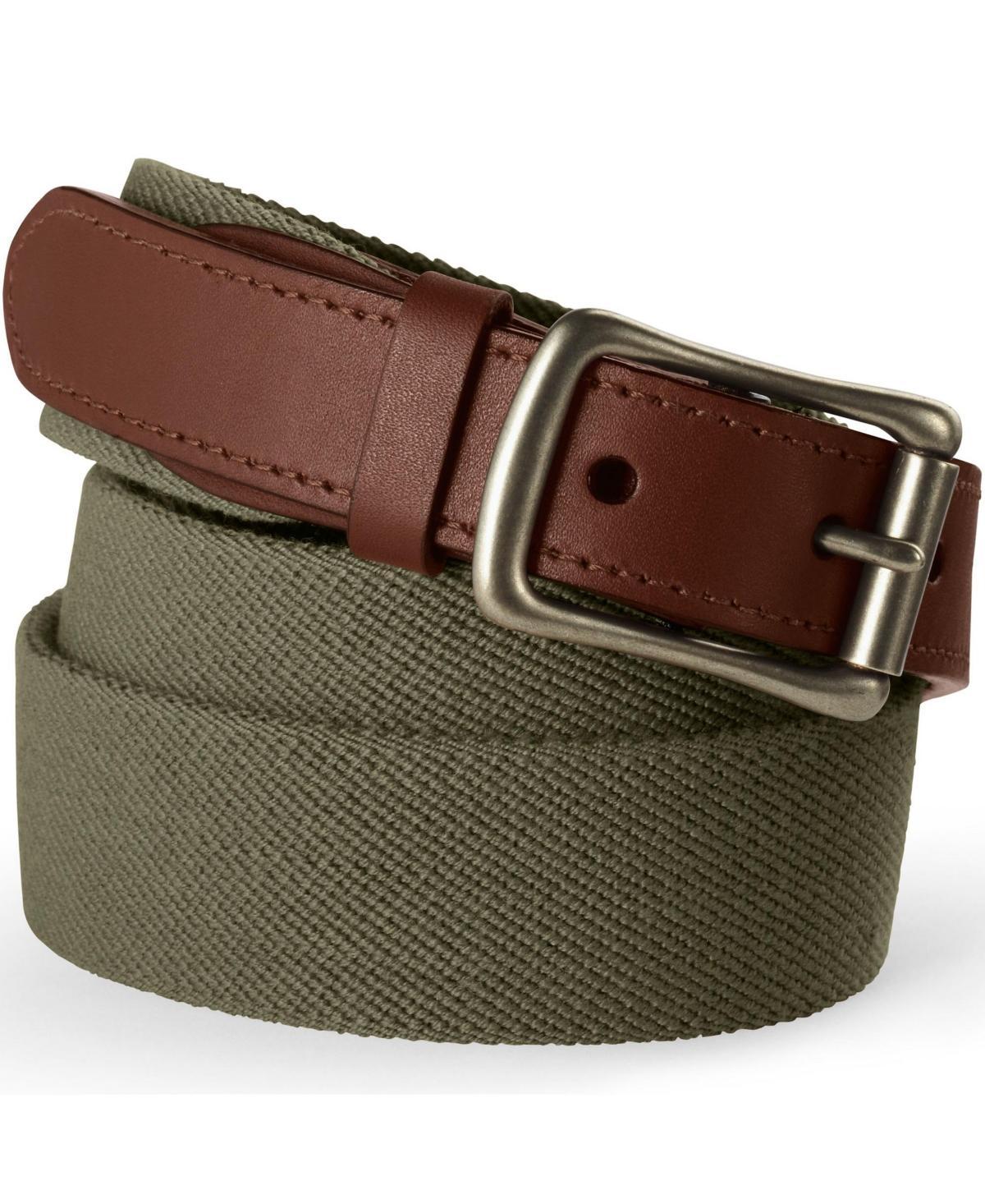 Big & Tall Lands End Elastic Surcingle Leather Trim Belt Green Product Image