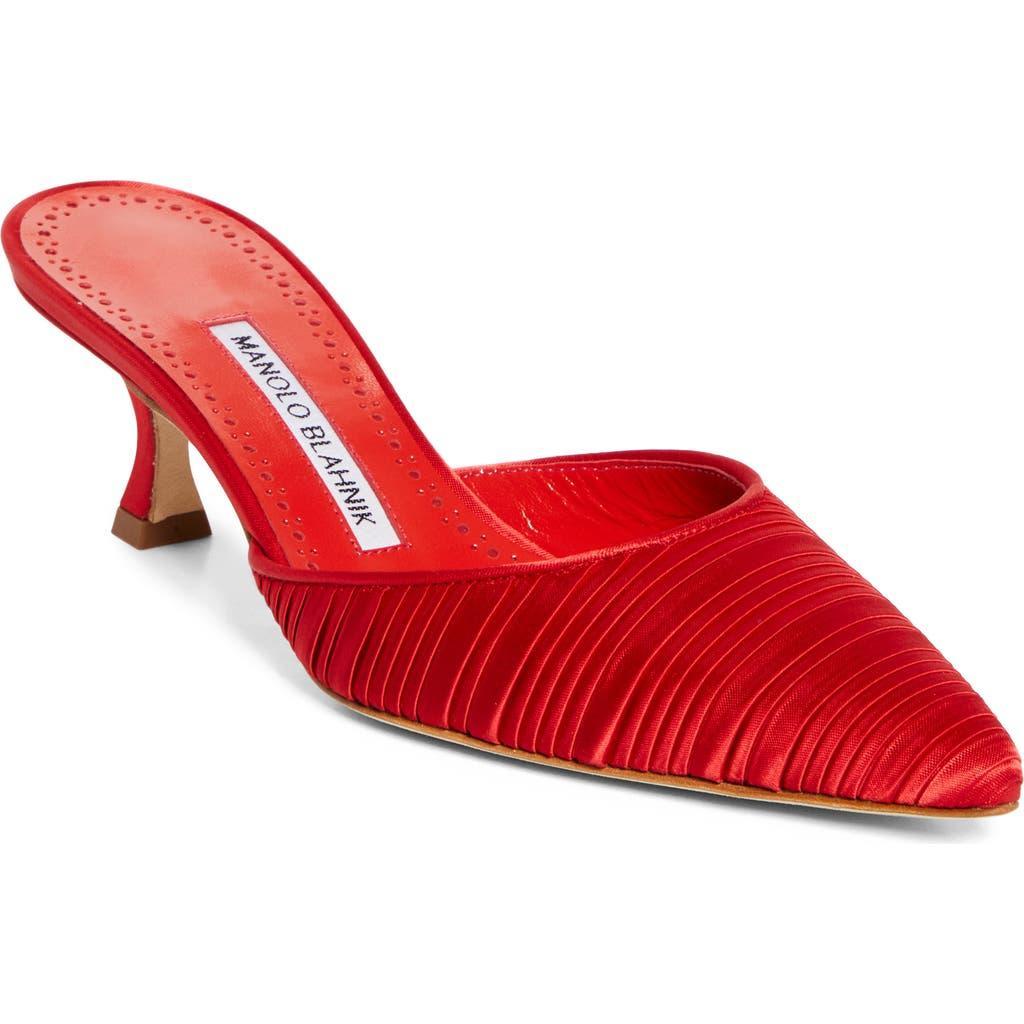 MANOLO BLAHNIK Carolyne Pleated Satin Mule Pumps In Red Product Image