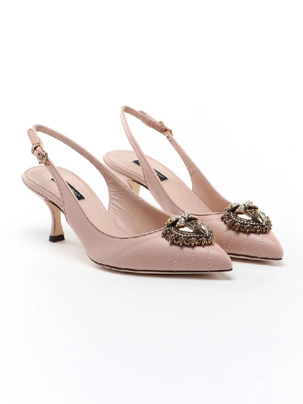 DOLCE & GABBANA Devotion Embellished Leather Slingback Pumps In Light Pink Product Image