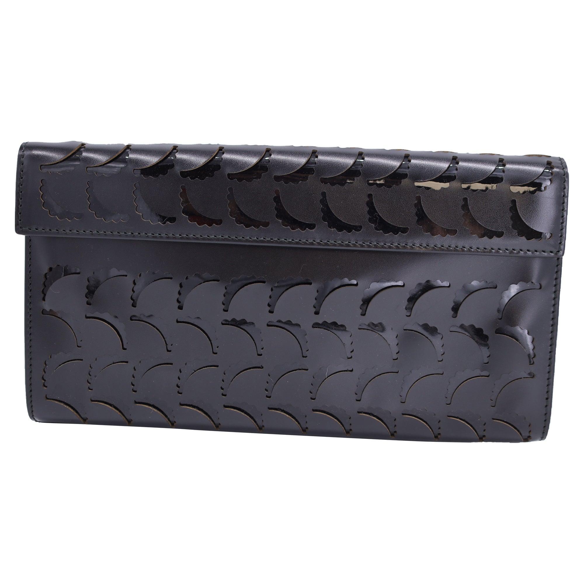 ALAÏA Laser Cut Flap Clutch In Black Leather Product Image