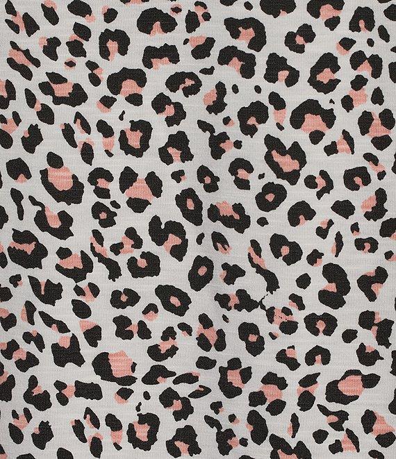 Multiples Slub Knit Georgette Animal Print Scoop Neck 3/4 Flounce Sleeve Fitted Top Product Image