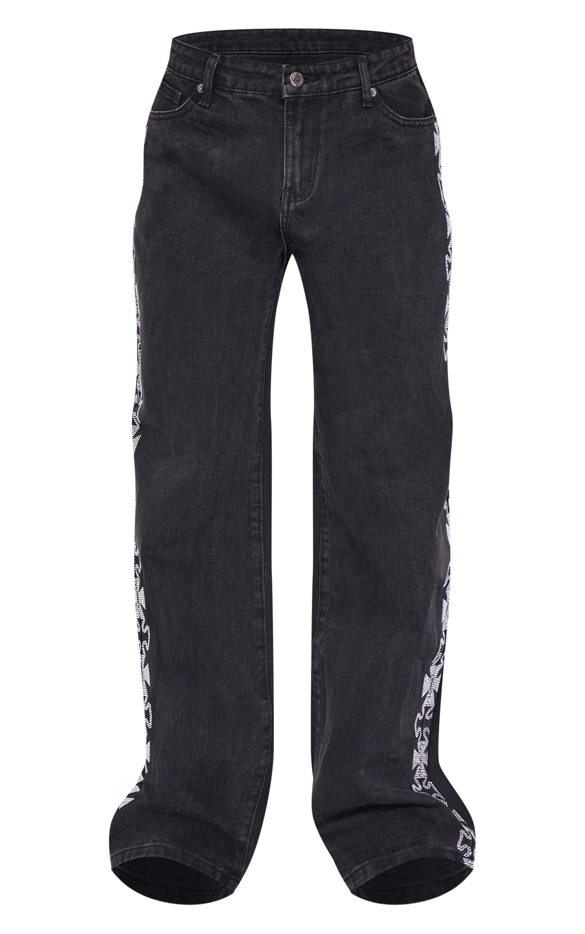 Washed Black Diamante Cross Detail Jeans Product Image