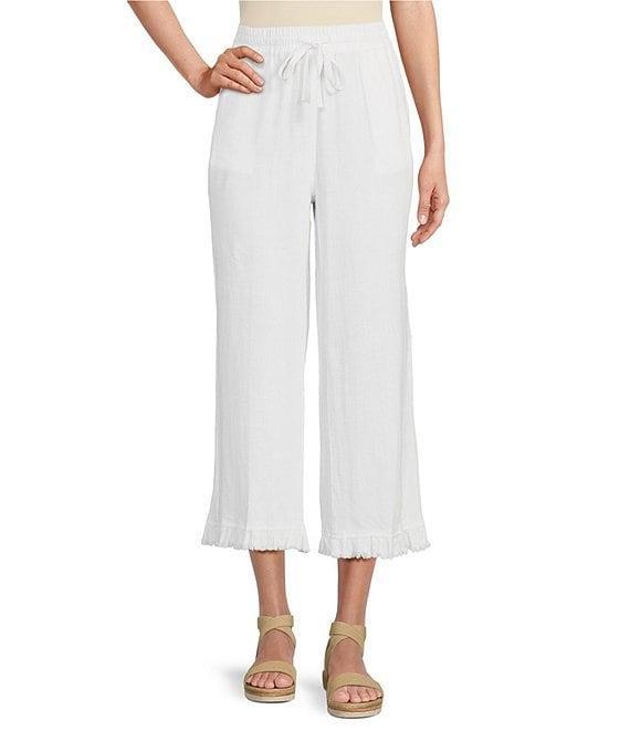 Multiples Textured Slub Woven Straight Leg Elastic Drawstring Waist Pull-On Pants Product Image