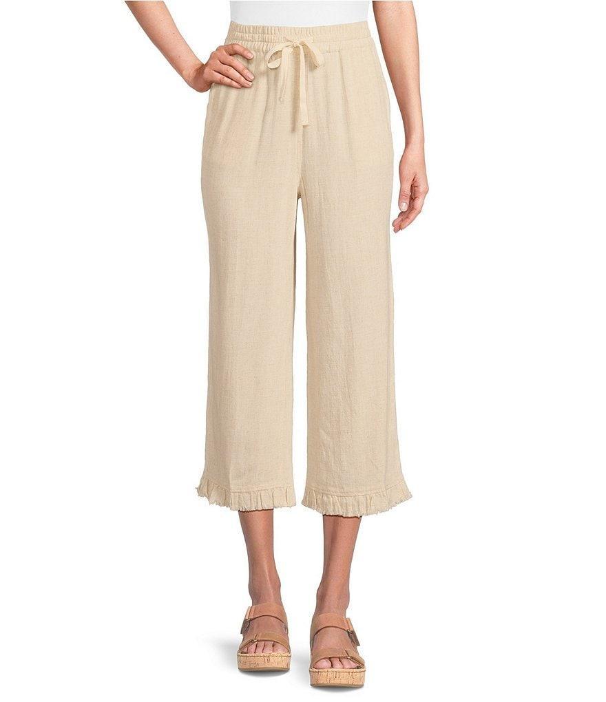 Multiples Textured Slub Woven Straight Leg Elastic Drawstring Waist Pull-On Pants Product Image
