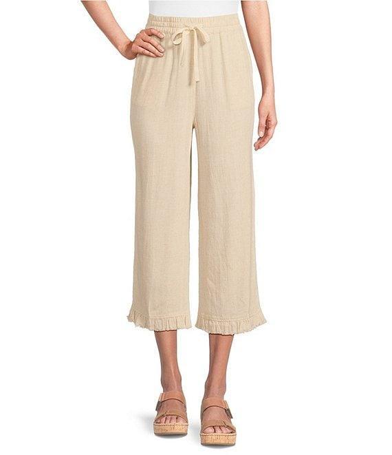 Multiples Textured Slub Woven Straight Leg Elastic Drawstring Waist Pull-On Pants Product Image