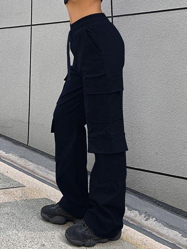 Drawstring Pocket Straight Cargo Pants Product Image