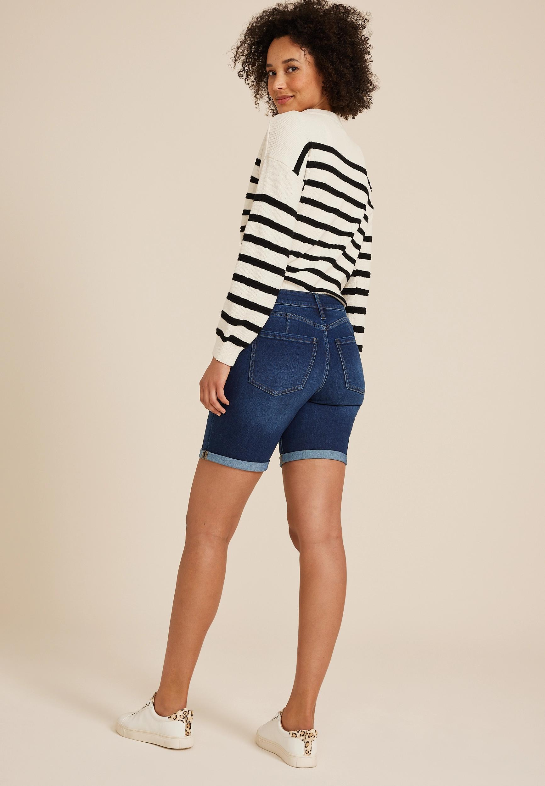 Everflex™ High Rise Rolled Hem 8in Bermuda Shorts Product Image