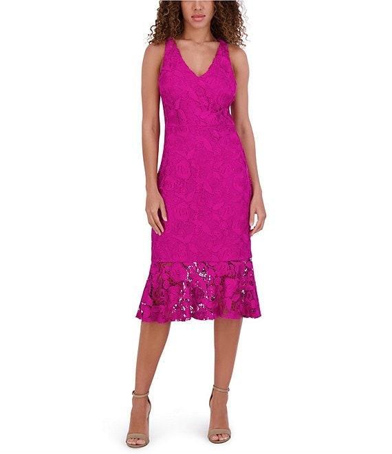 SIENA Lace V-Neck Sleeveless Strappy Back Flounce Hem Mermaid Midi Dress Product Image