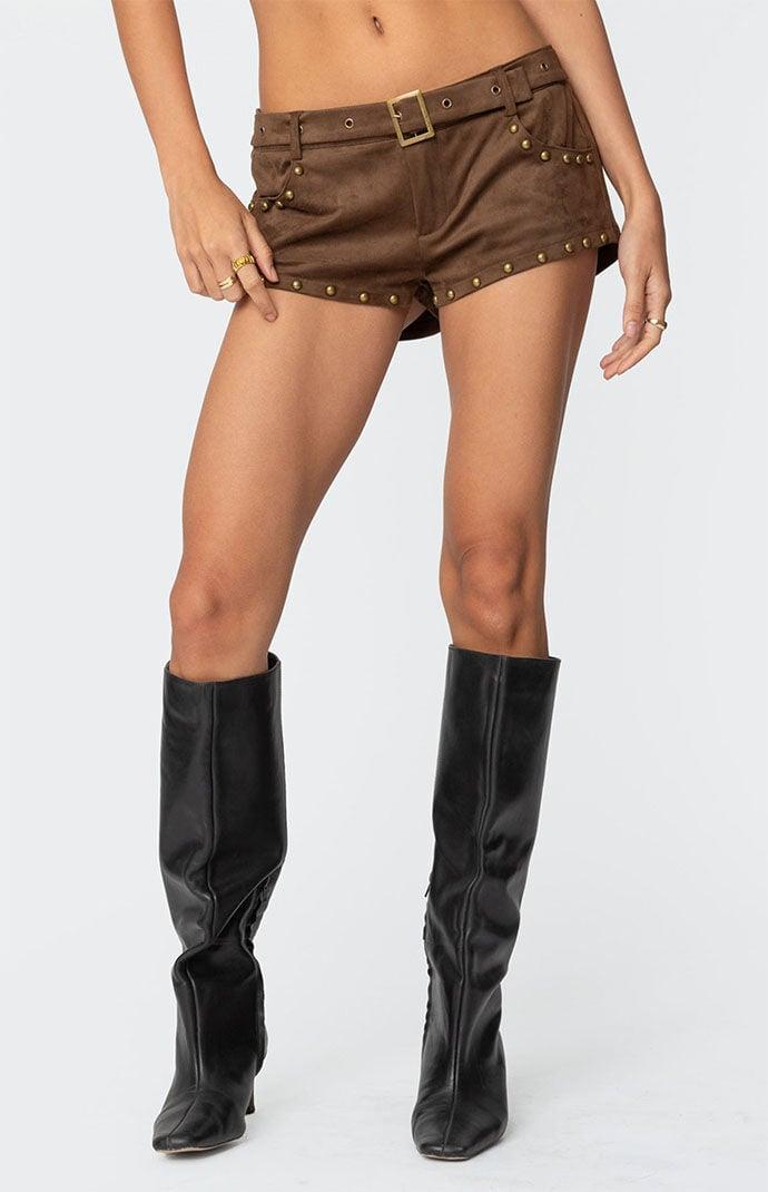 Edikted Women's Studded Faux Suede Micro Shorts Product Image