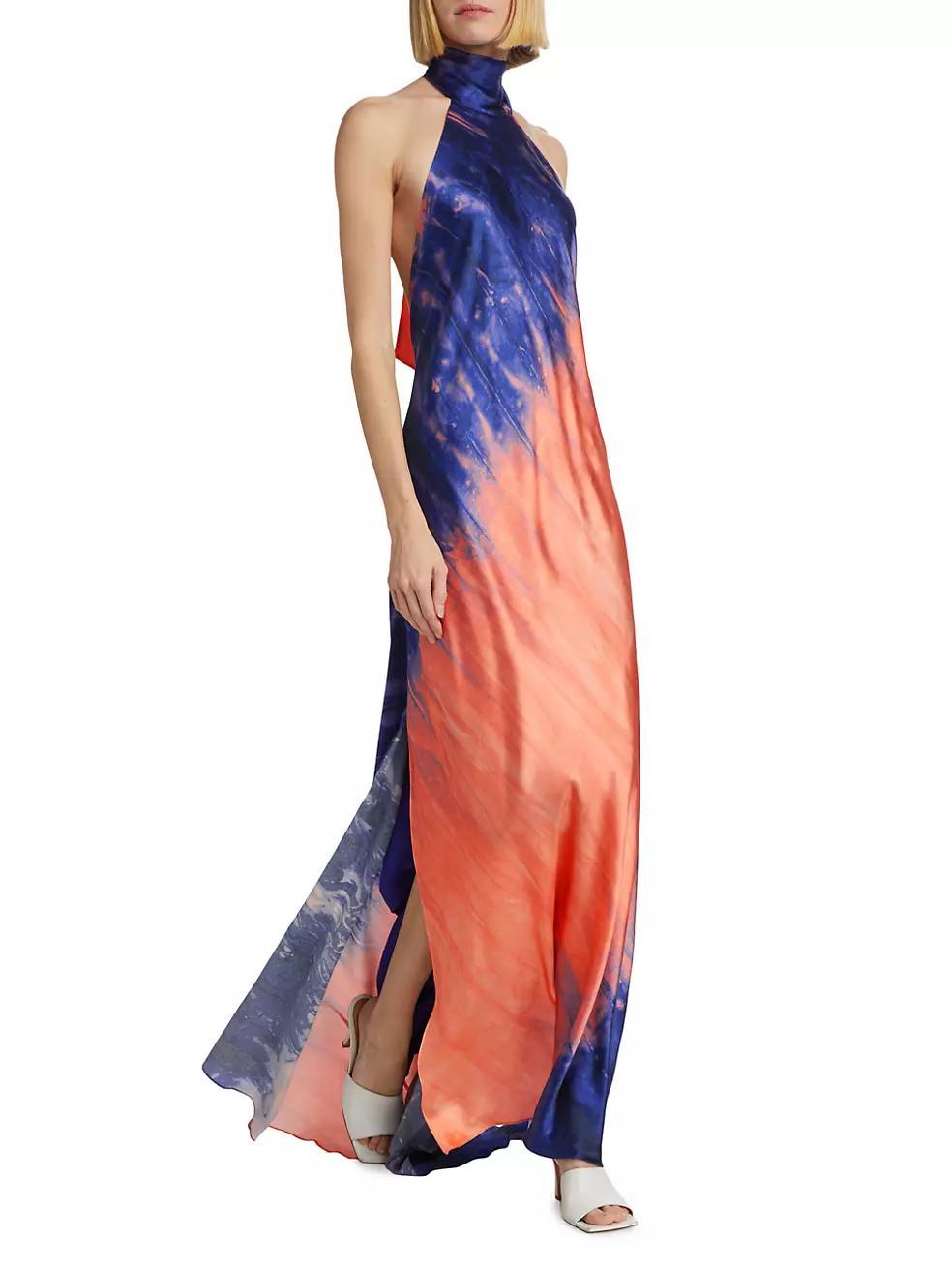 Sherry Tie-Dye Silk Halter Gown Product Image