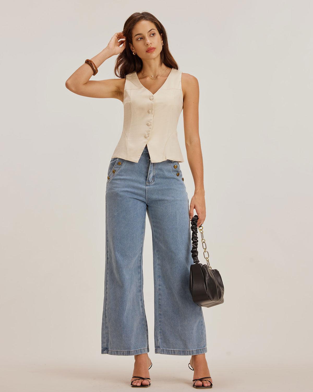 Apricot Textured Button Vest Product Image