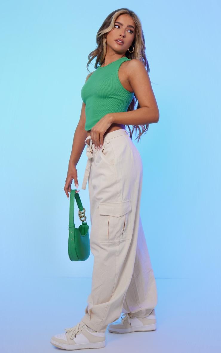 Bright Green Structured Contour Dip Hem Crop Top Product Image