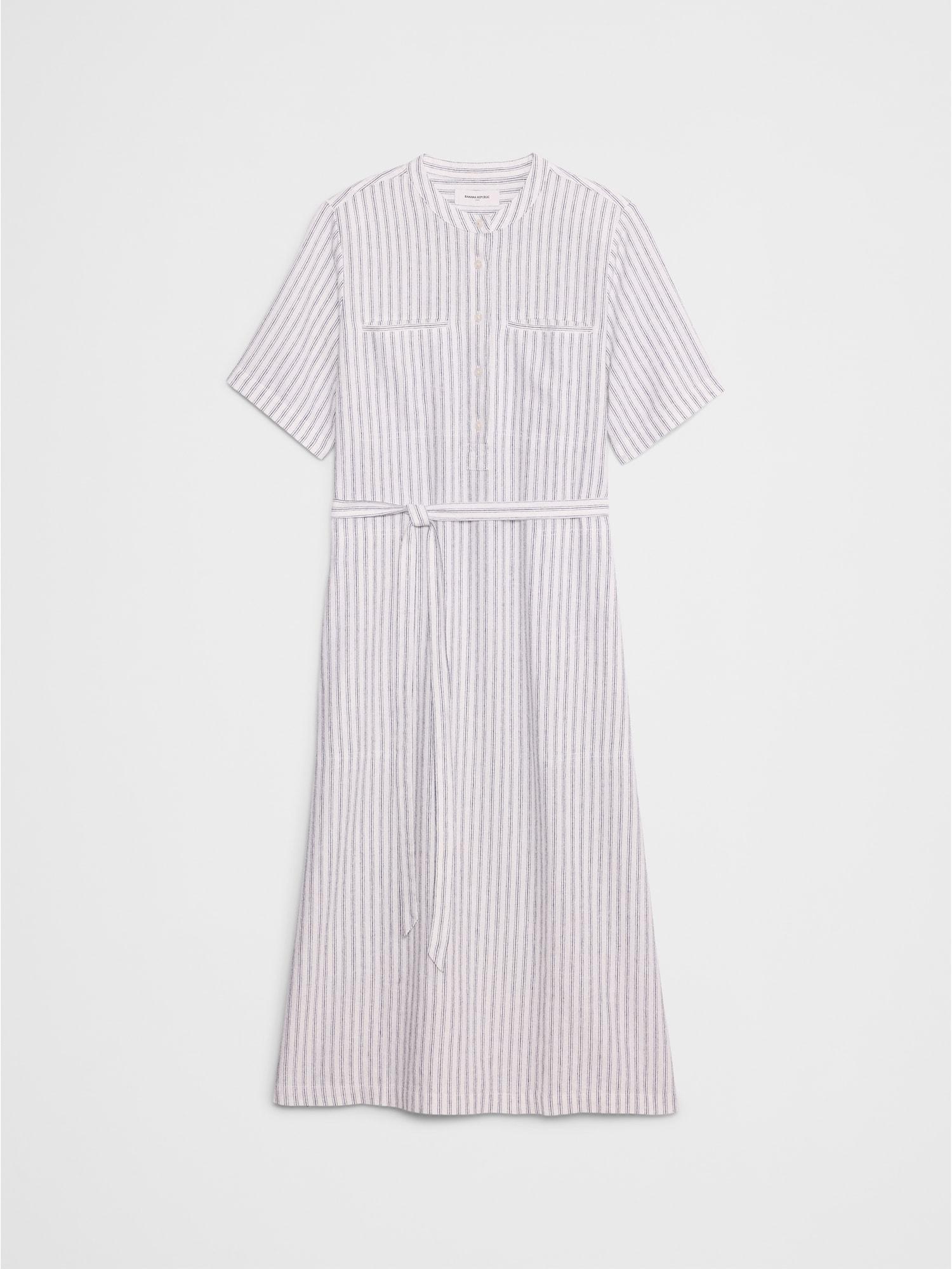Linen-Blend Utility Midi Shift Dress Product Image