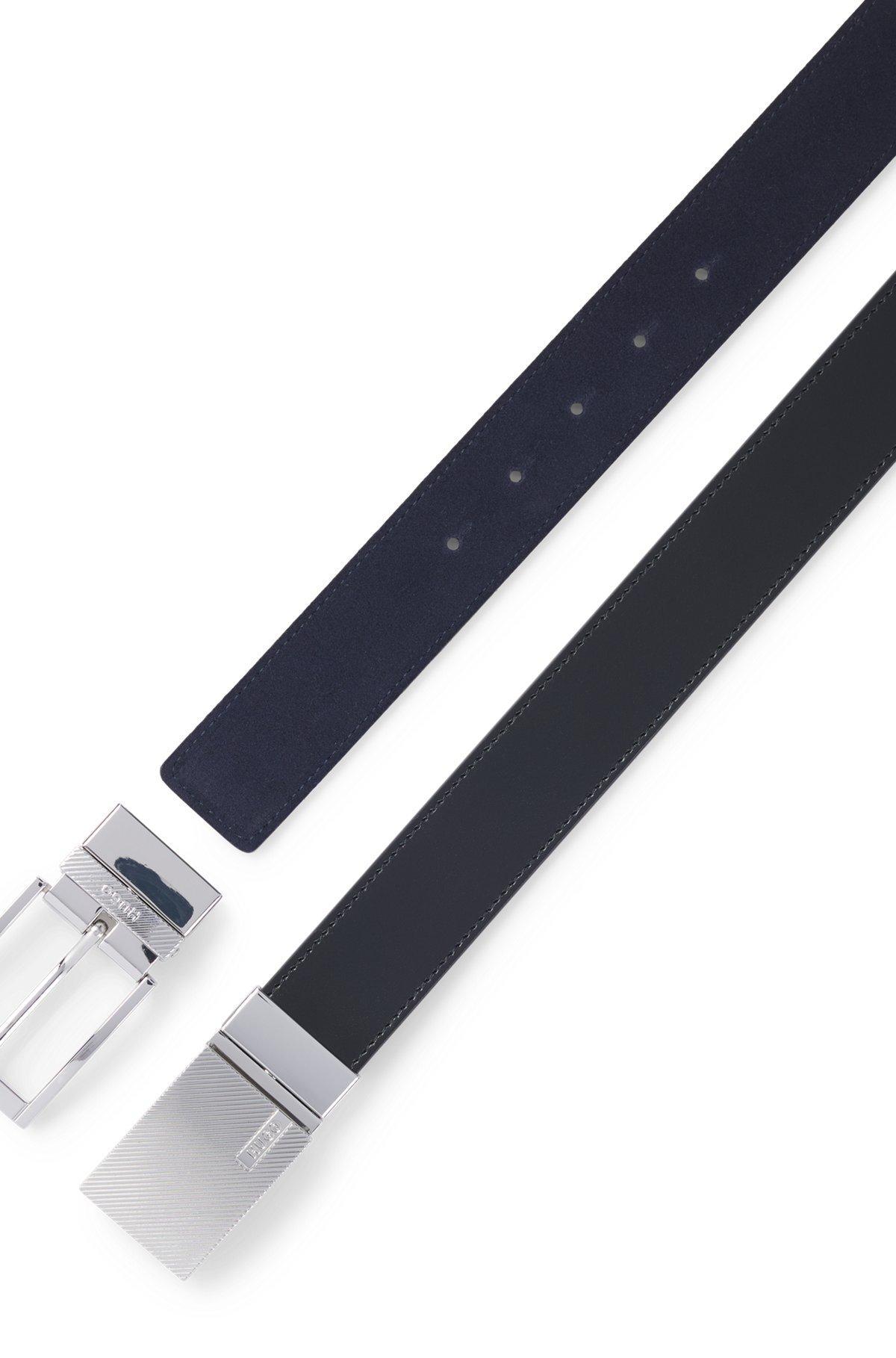 Reversible Italian-leather belt with pin and plaque buckles  Product Image