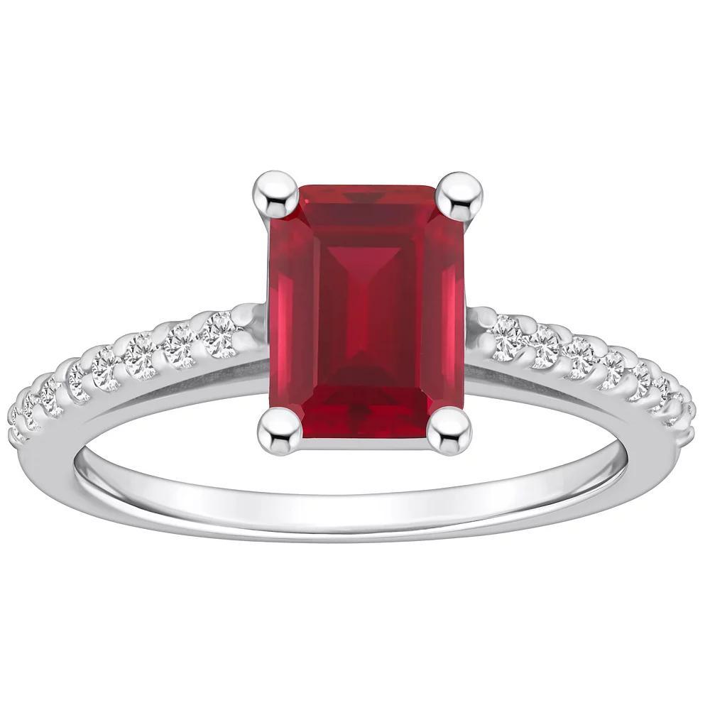 Alyson Layne 10k White Gold Emerald Cut Gemstone 1/5 Carat T.W. Diamond Ring, Women's, Size: 8, Created Red Product Image