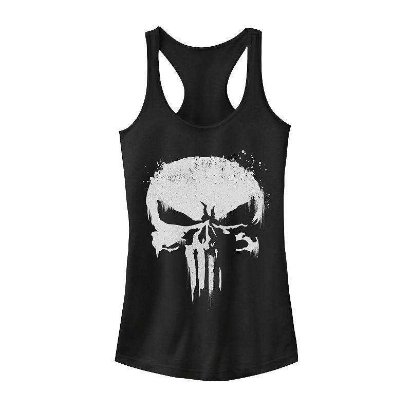 Juniors Marvel Punisher White Paint Splatter Skull Tank Top, Girl's, Size: XXL, Black Product Image