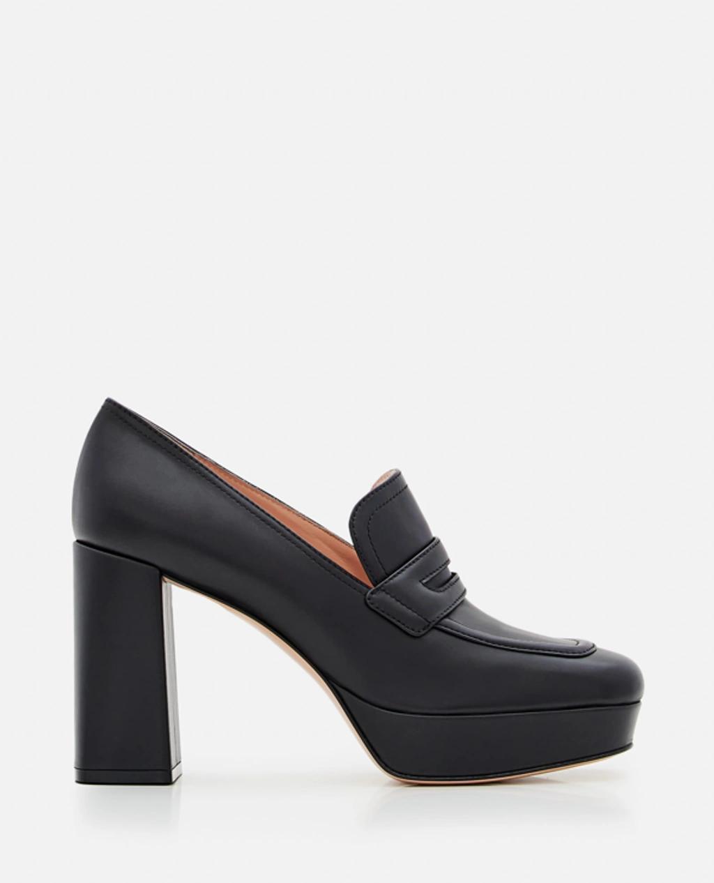 GIANVITO ROSSI Black 100 Leather Platform Loafers Product Image