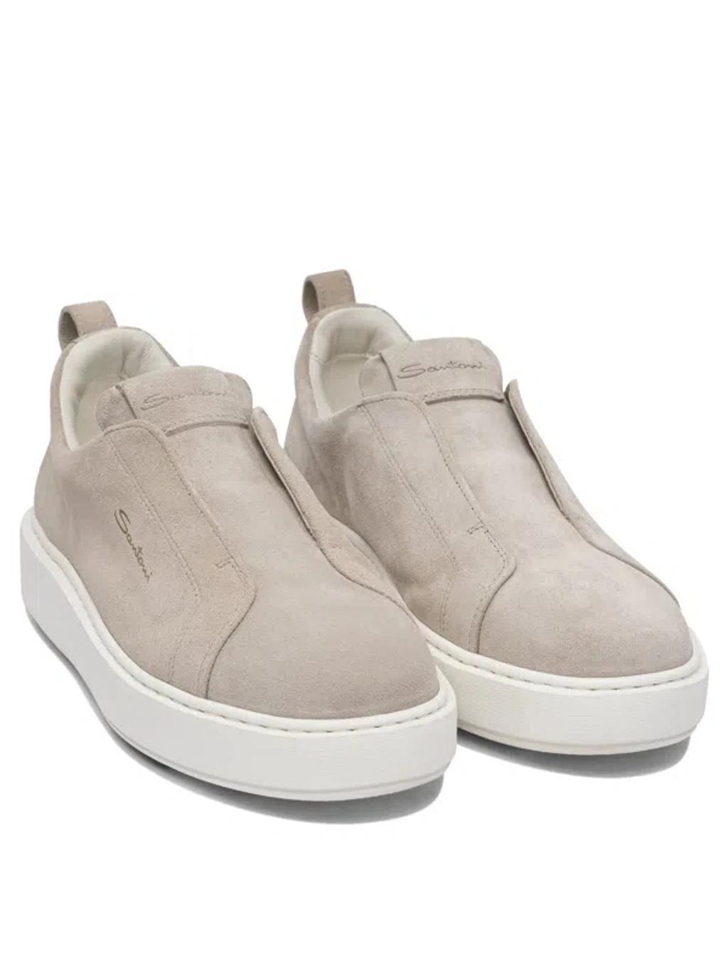 SANTONI Slip-on Scamosciate Sneakers & Slip-on Beige In Gray Product Image