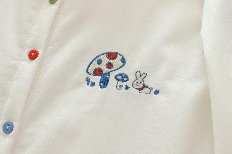 Long-Sleeve Mushroom Embroidery Shirt Product Image