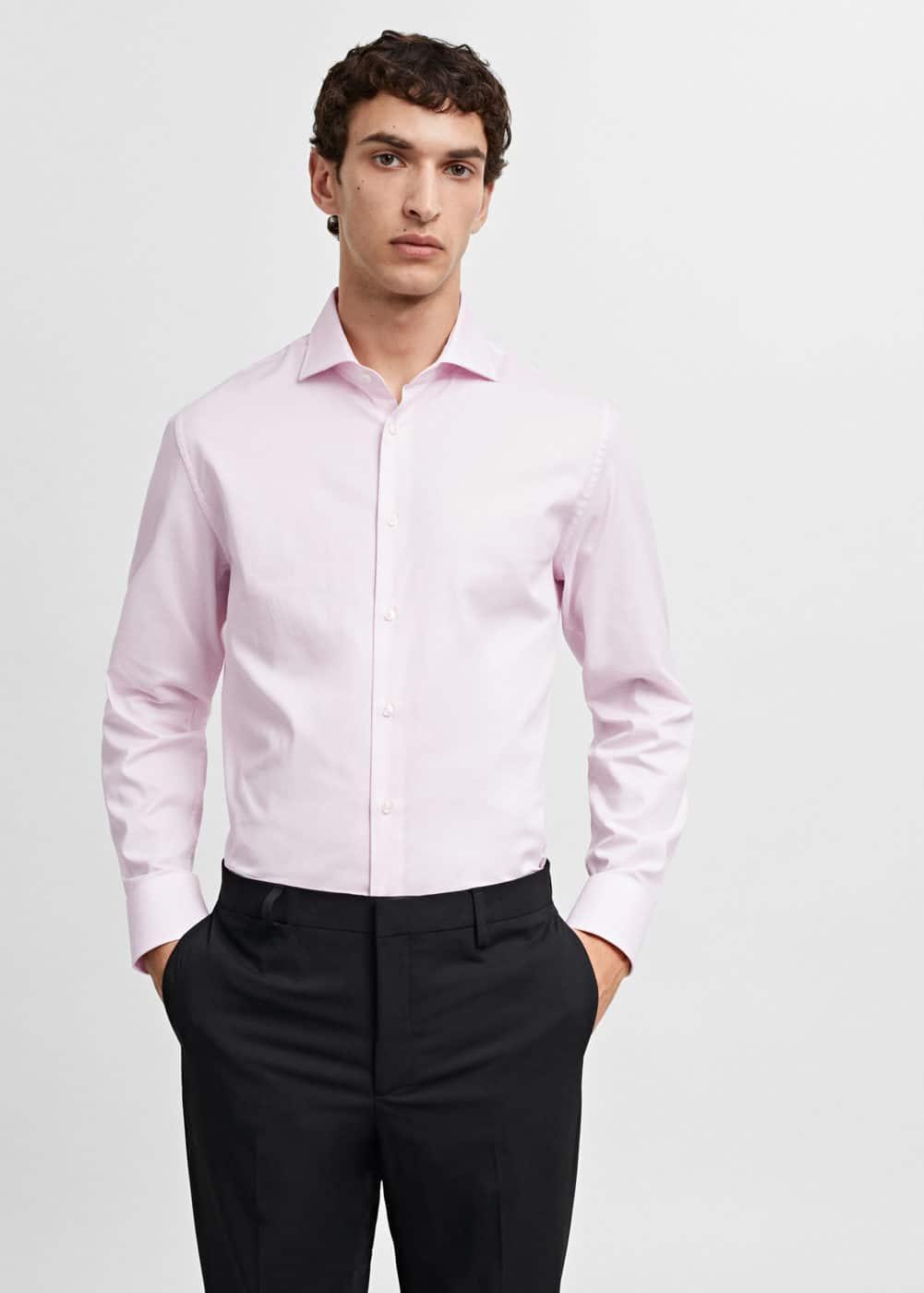 Slim-fit micro-stripe twill suit shirt - Men | MANGO USA Product Image