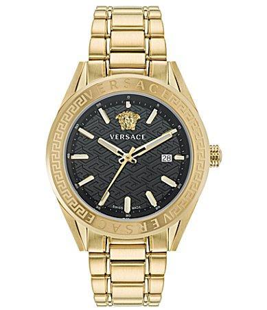 Versace Mens V-Code Analog Two Tone Stainless Steel Blue Dial Watch Product Image