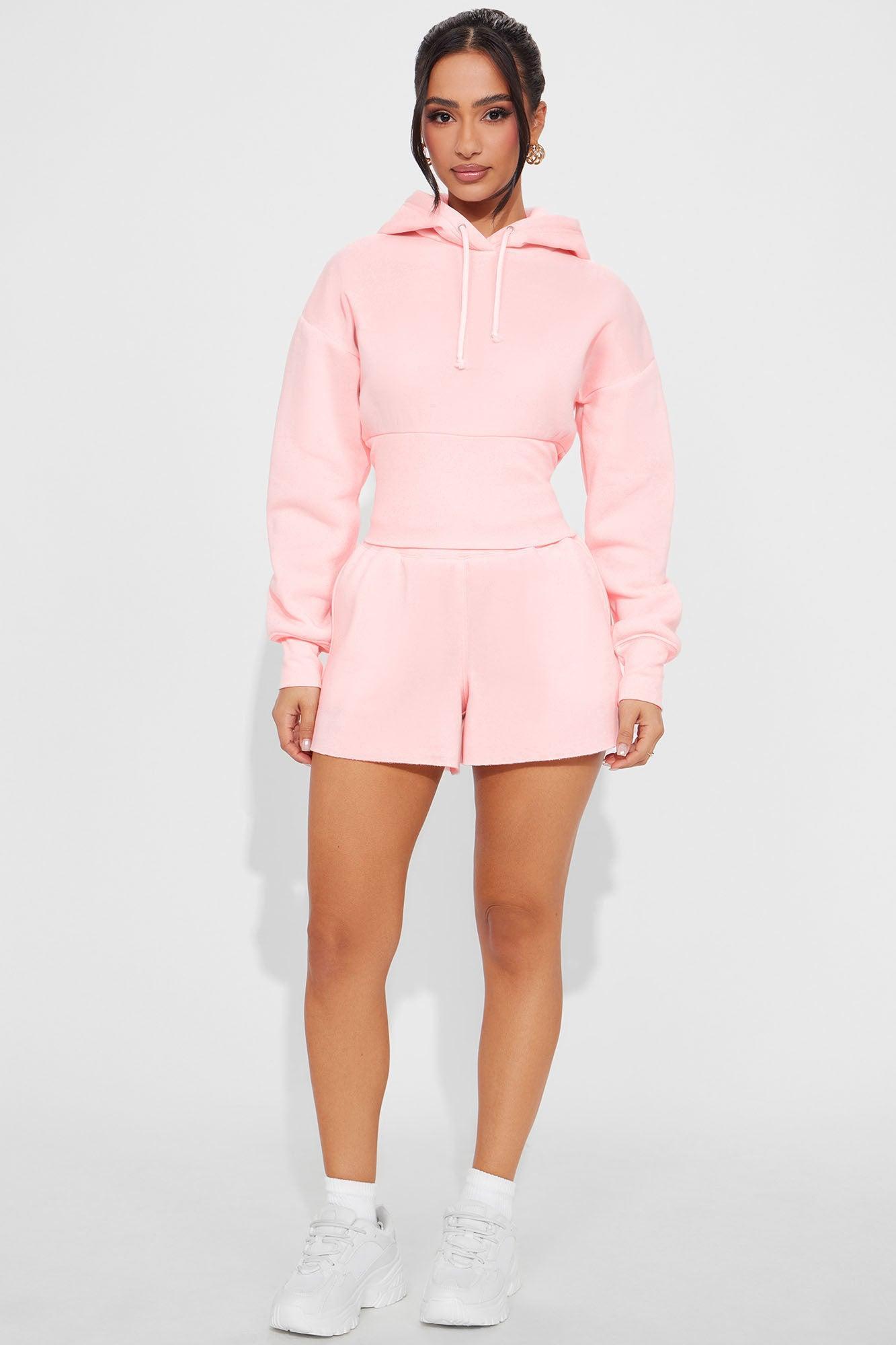Staying In Today Fleece Short Set - Pink Product Image