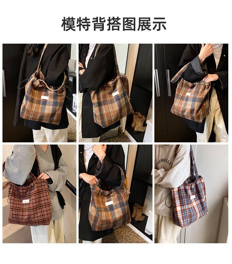 Plaid Drawstring Tote Bag Product Image