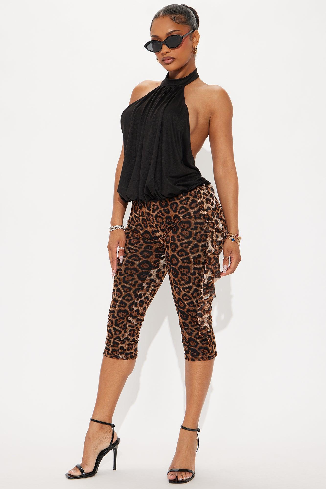 Fierce Passion Mesh Animal Print Capri Legging - Brown/combo Product Image