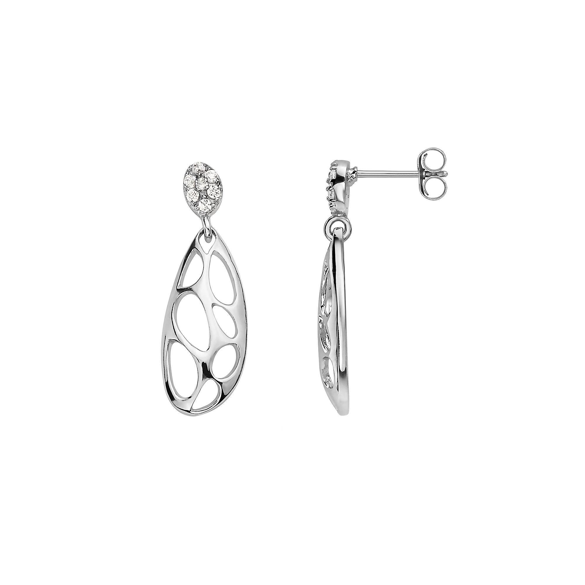 Sterling Silver Cubic Zirconia Oblong Oval Drop Earrings, Womens Product Image