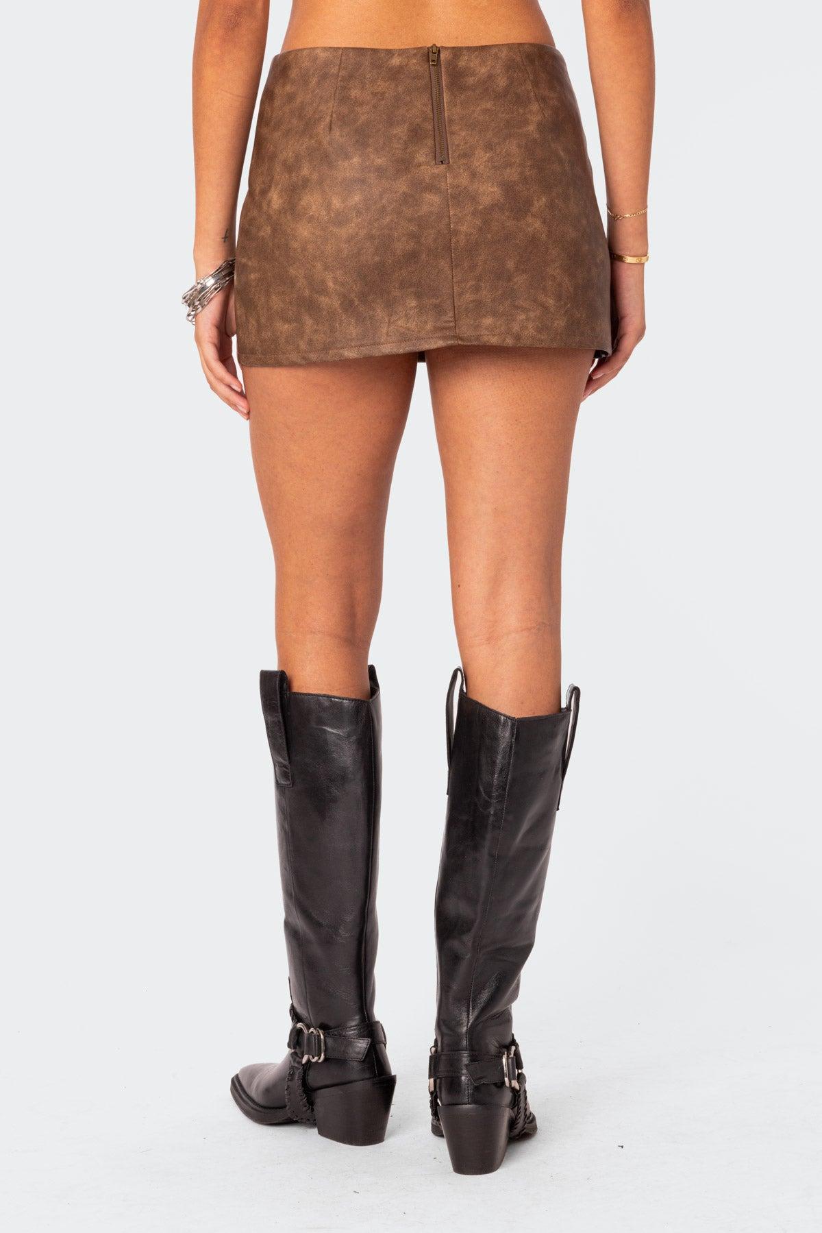 Ainsley Lace Up Faux Leather Mini Skirt Product Image