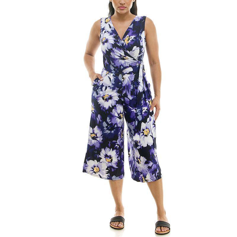 Womens Nina Leonard Print Surplice Wide-Leg Jumpsuit Blue Team Product Image