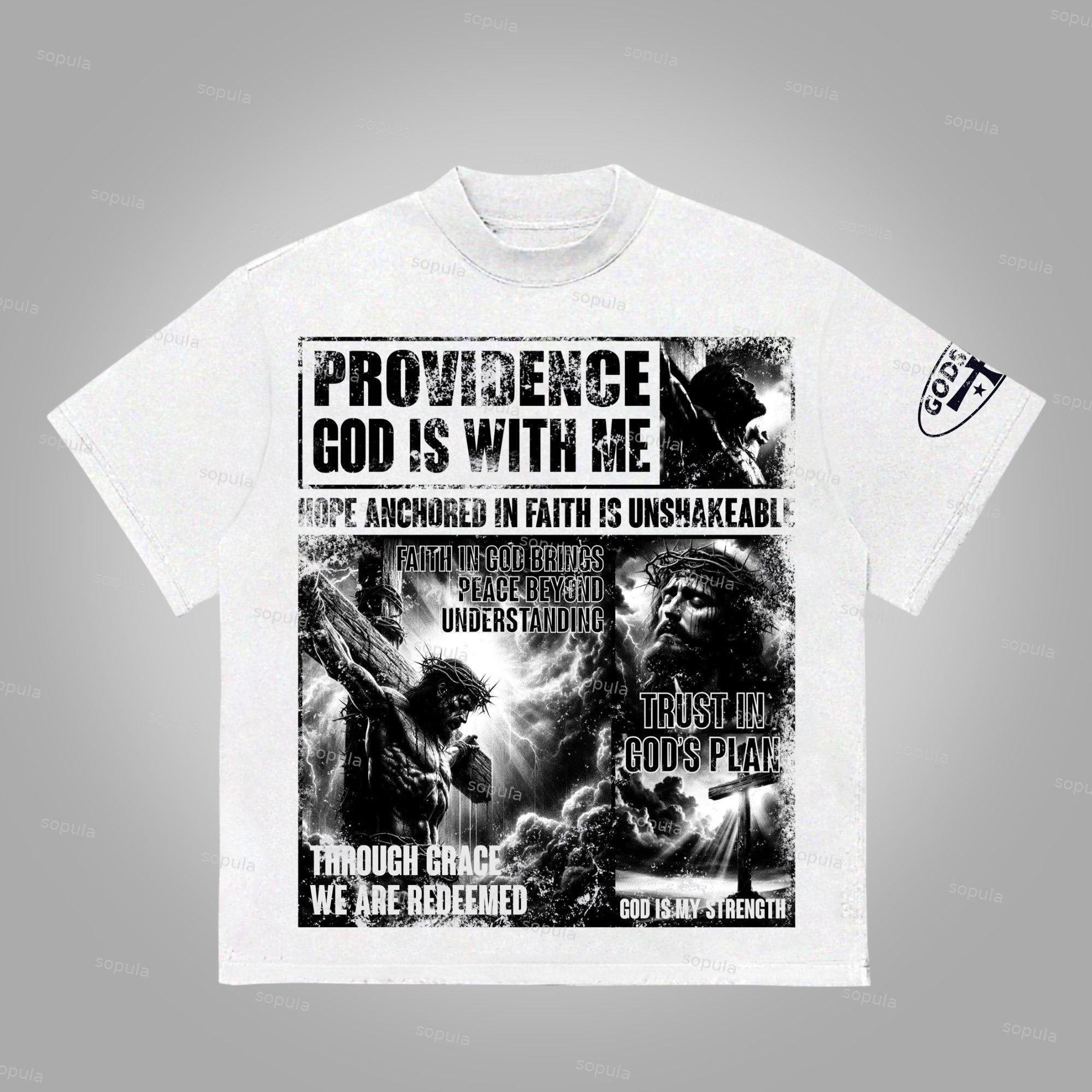 God Is With Me. Retro Vintage Printed Graphics Cotton T-Shirt Product Image