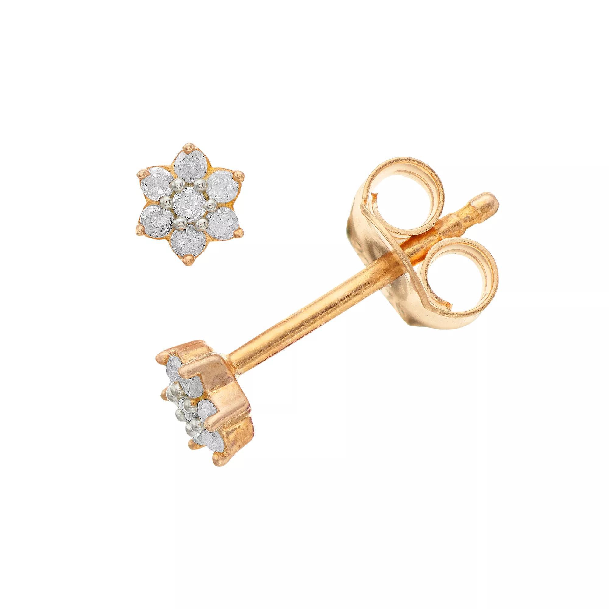 Sterling Silver 1/10 Carat T.W. Diamond Earrings, Women's, Gold Tone Product Image