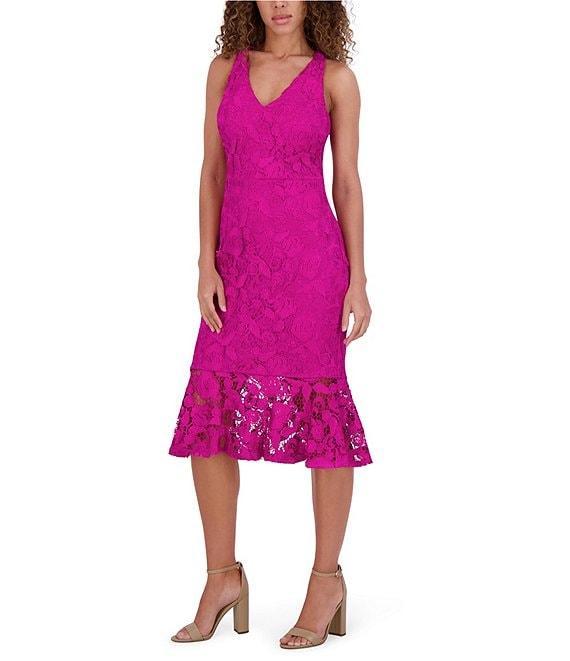 SIENA Lace V-Neck Sleeveless Strappy Back Flounce Hem Mermaid Midi Dress Product Image