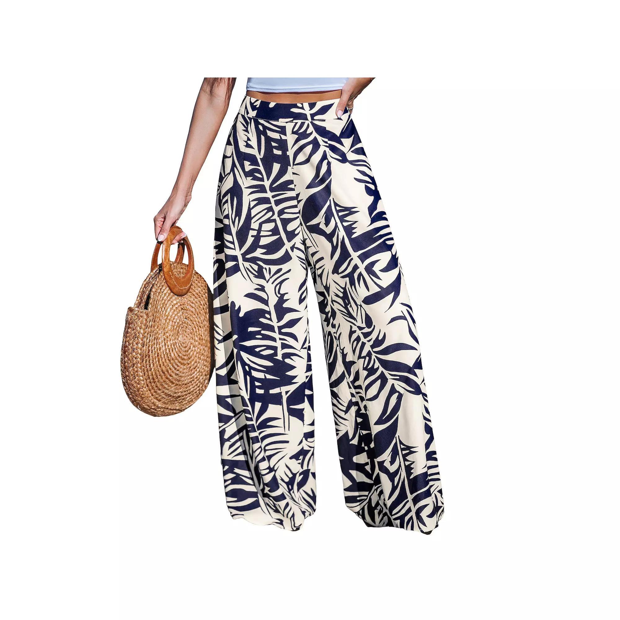 Women's Cupshe Tropical Floral Wide Leg Pants, Size: XL, Blue Product Image