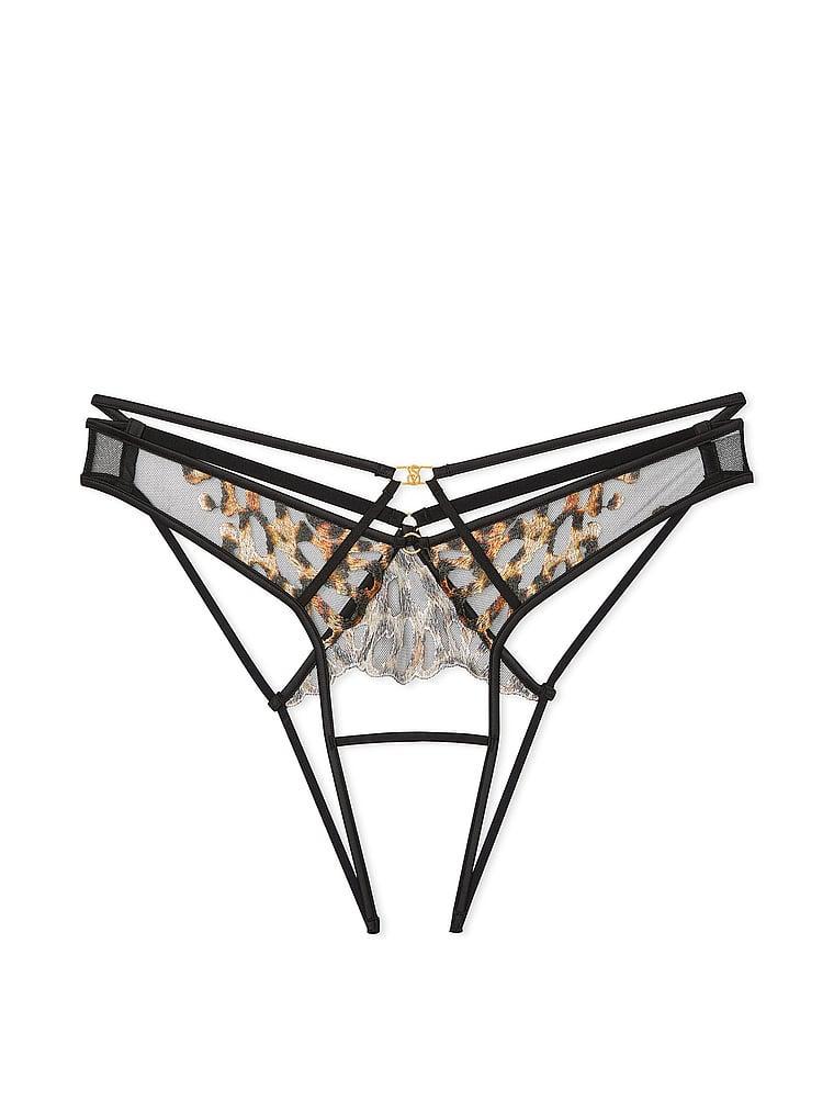 Leopard Embroidery Crotchless Brazilian Panty Product Image