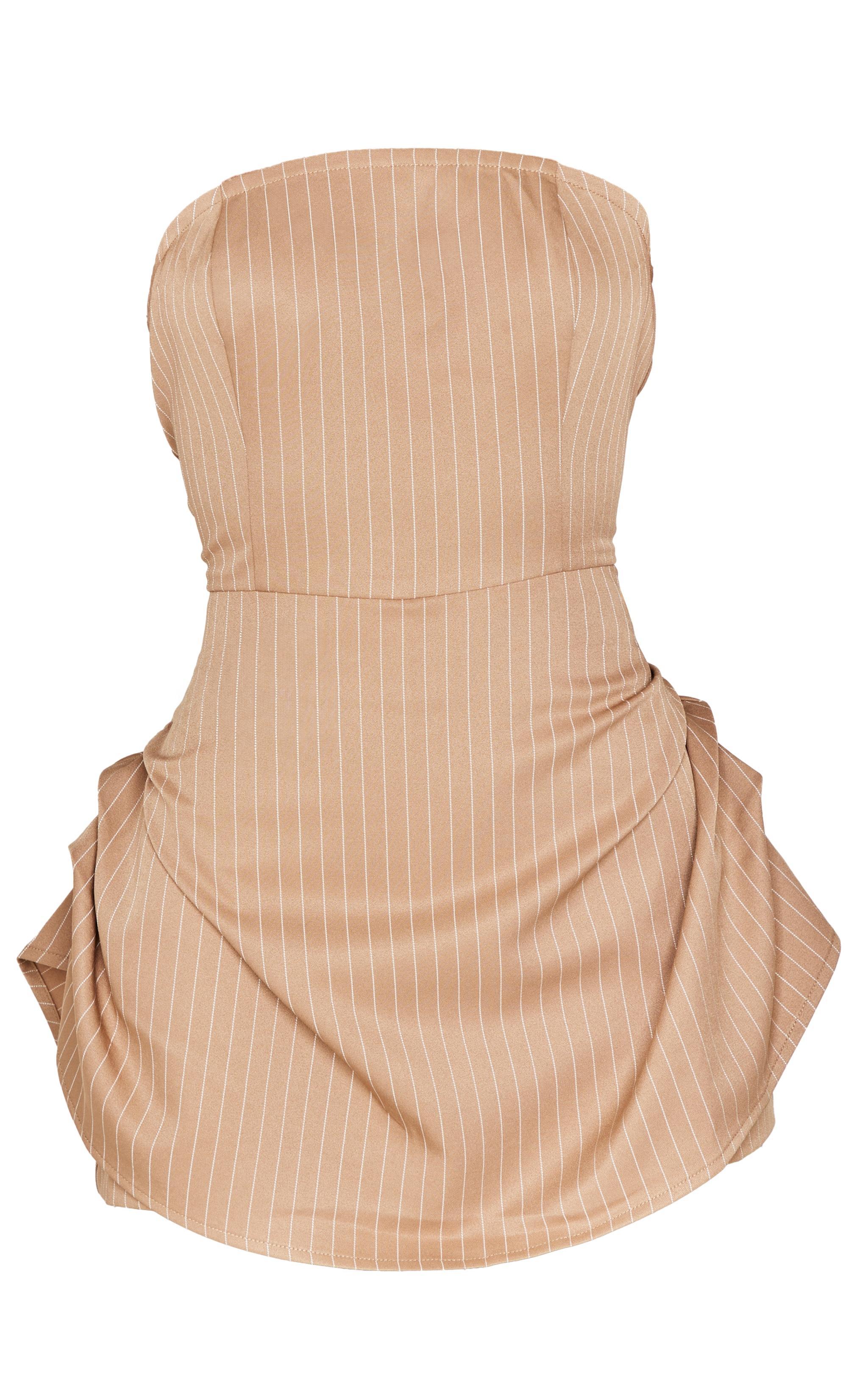 Stone Pinstripe Woven Bandeau Ruched Side Skort Romper Product Image