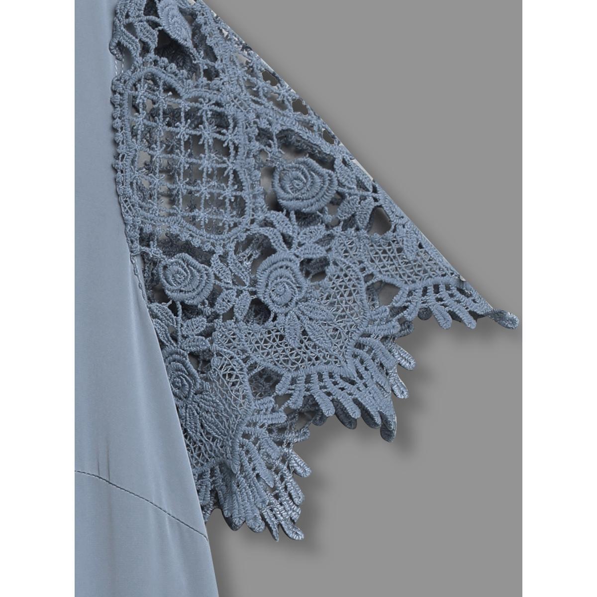 Plus Size Stone Lace Sleeve Neck Cut-Out Flared Shirt Women At the Office Short sleeve Notched collar Work Blouses BloomChic 22-24/3X Product Image