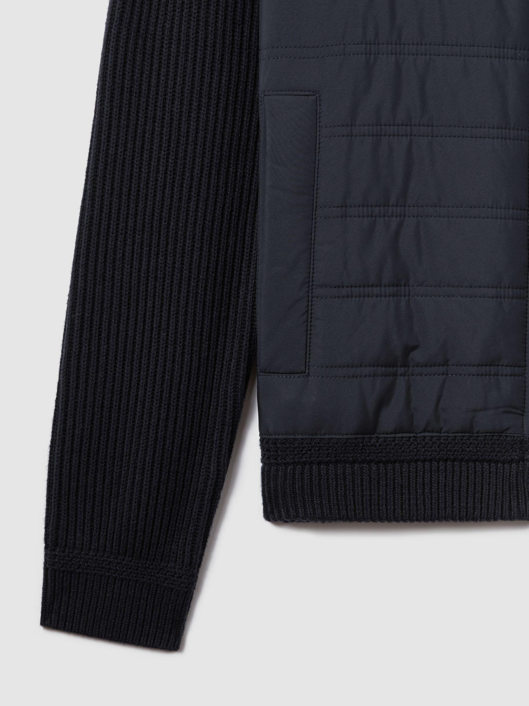 Hybrid Quilt and Knit Zip-Through Jacket in Navy Product Image
