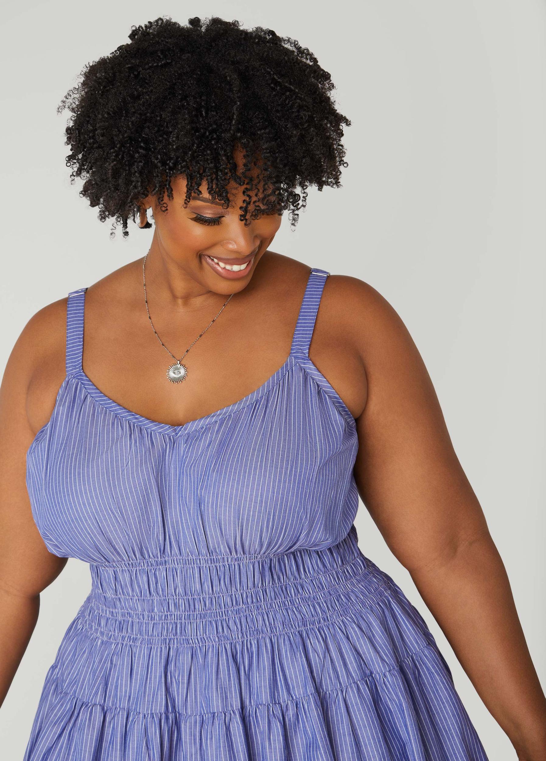 Shirred Striped Midaxi Dress Product Image