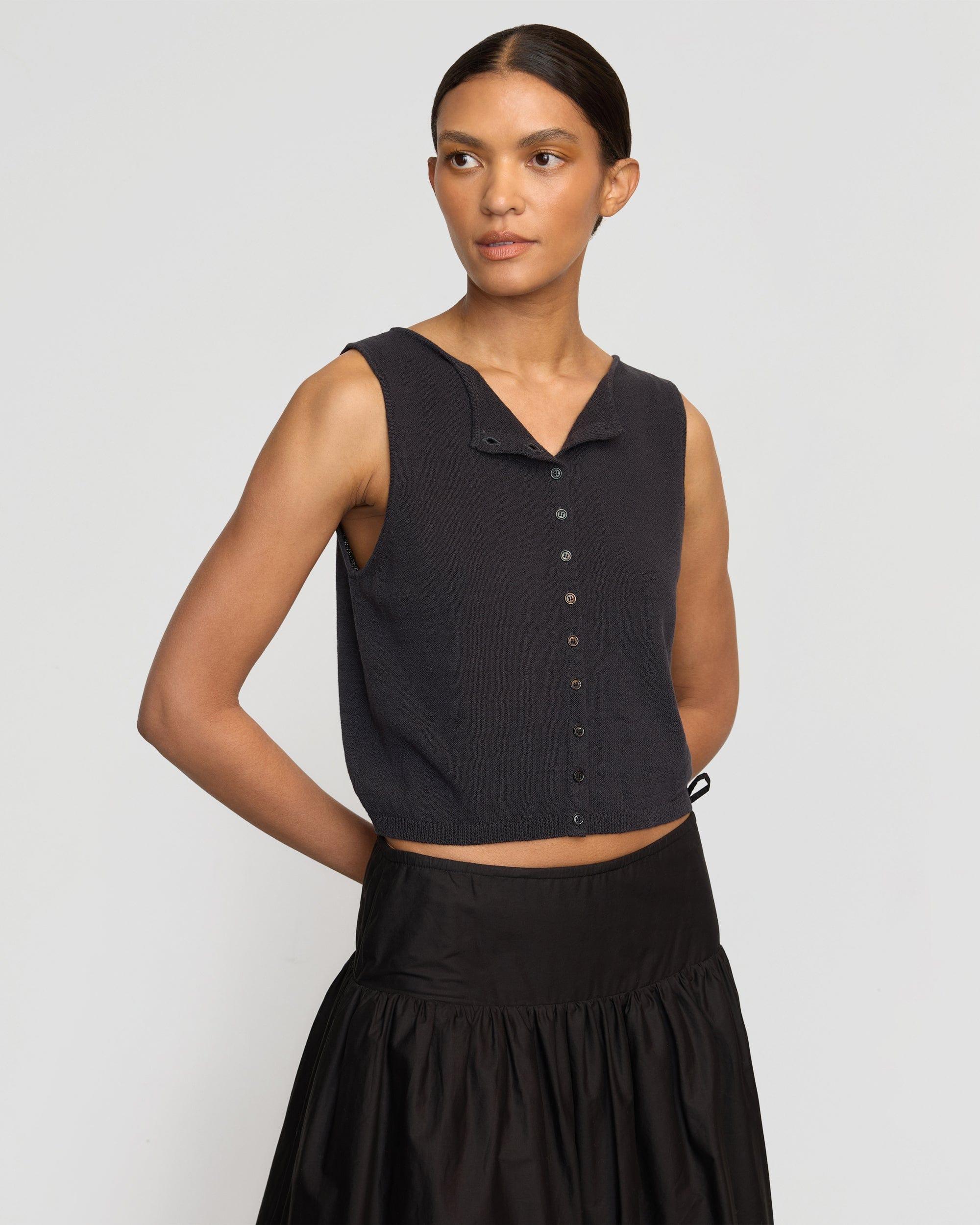 Elith Cotton-Linen Button Knit Vest Product Image