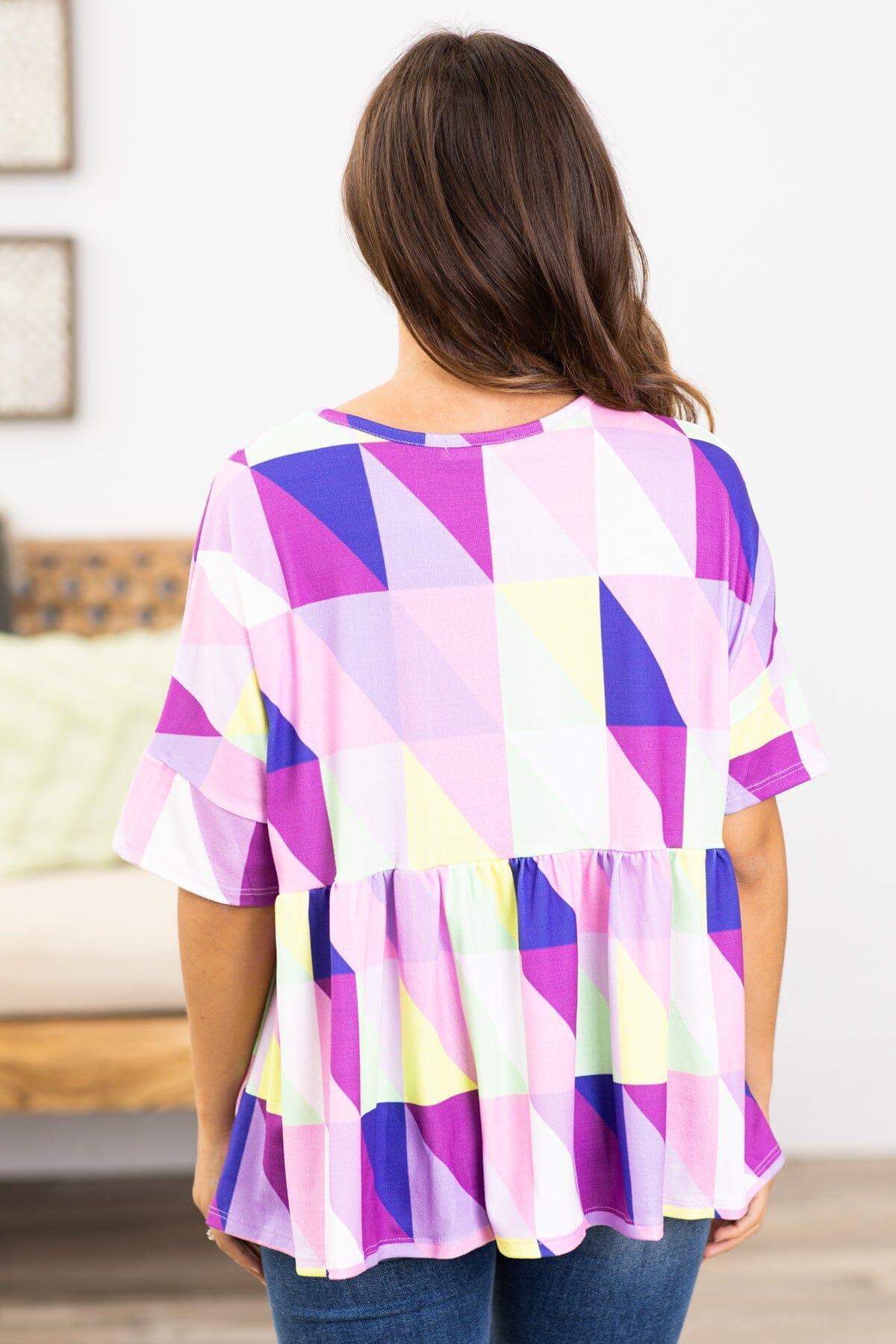 Purple Multicolor Geometric Babydoll Top Product Image