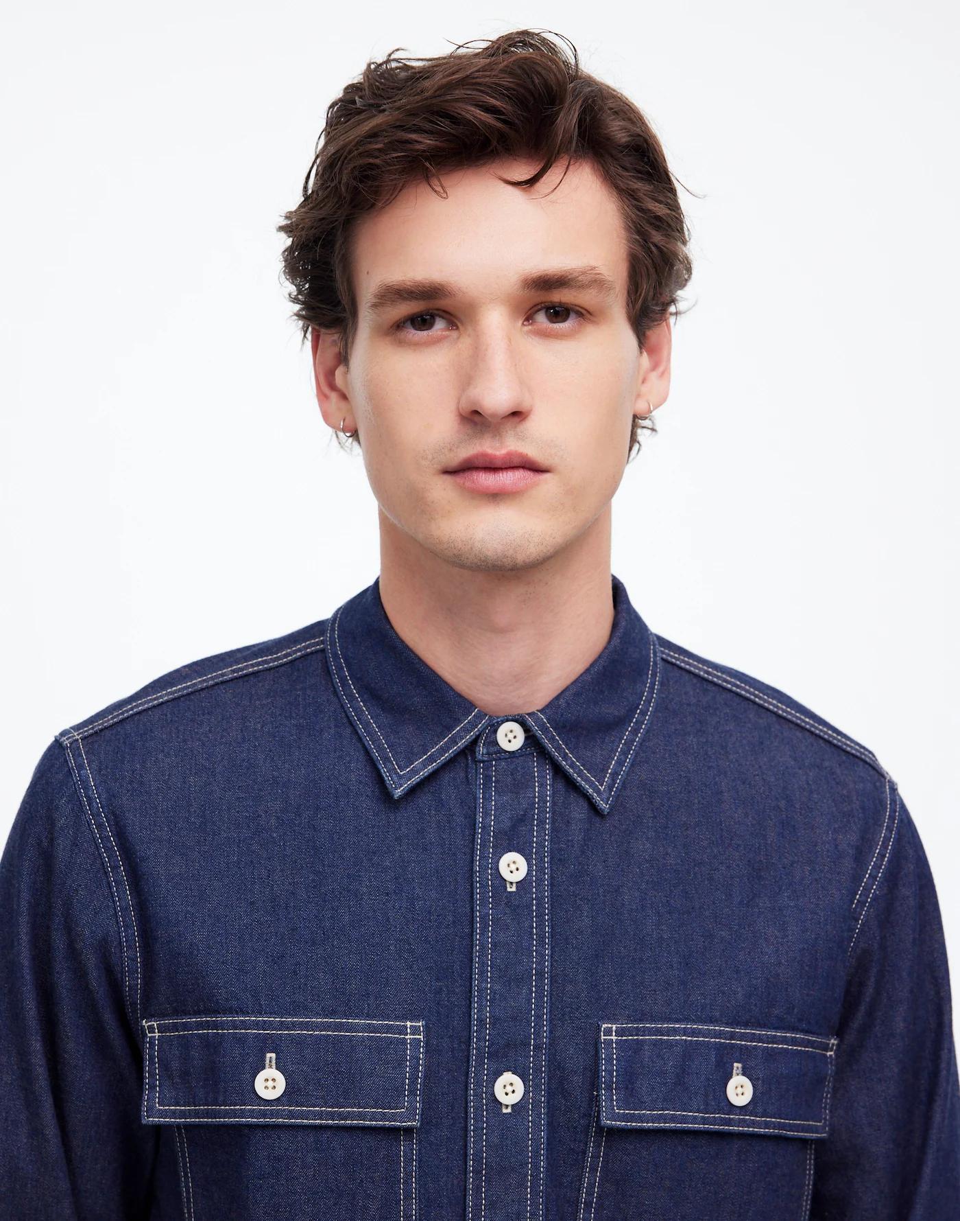 Straight-Hem Work Shirt in Japanese Denim Product Image