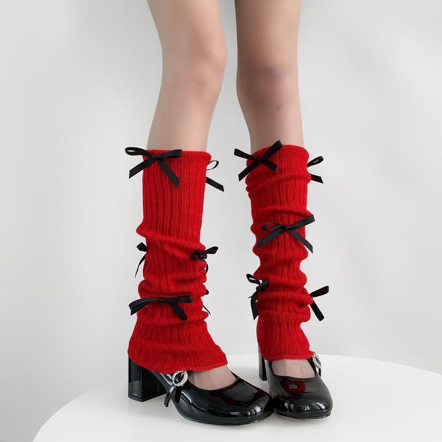 Bow Accent Knit Leg Warmers Product Image