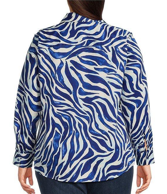 Foxcroft Plus Size Zoey Zebra Stripe Point Collar Long Sleeve Button Front Shirt Product Image