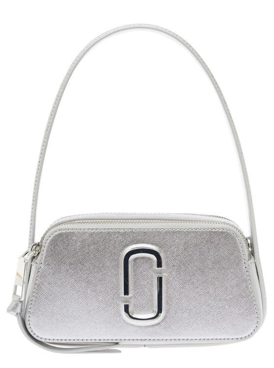 MARC JACOBS The Slingshot Silver Shoulder Bag With Double J Detail In Metallic Leather In White Product Image