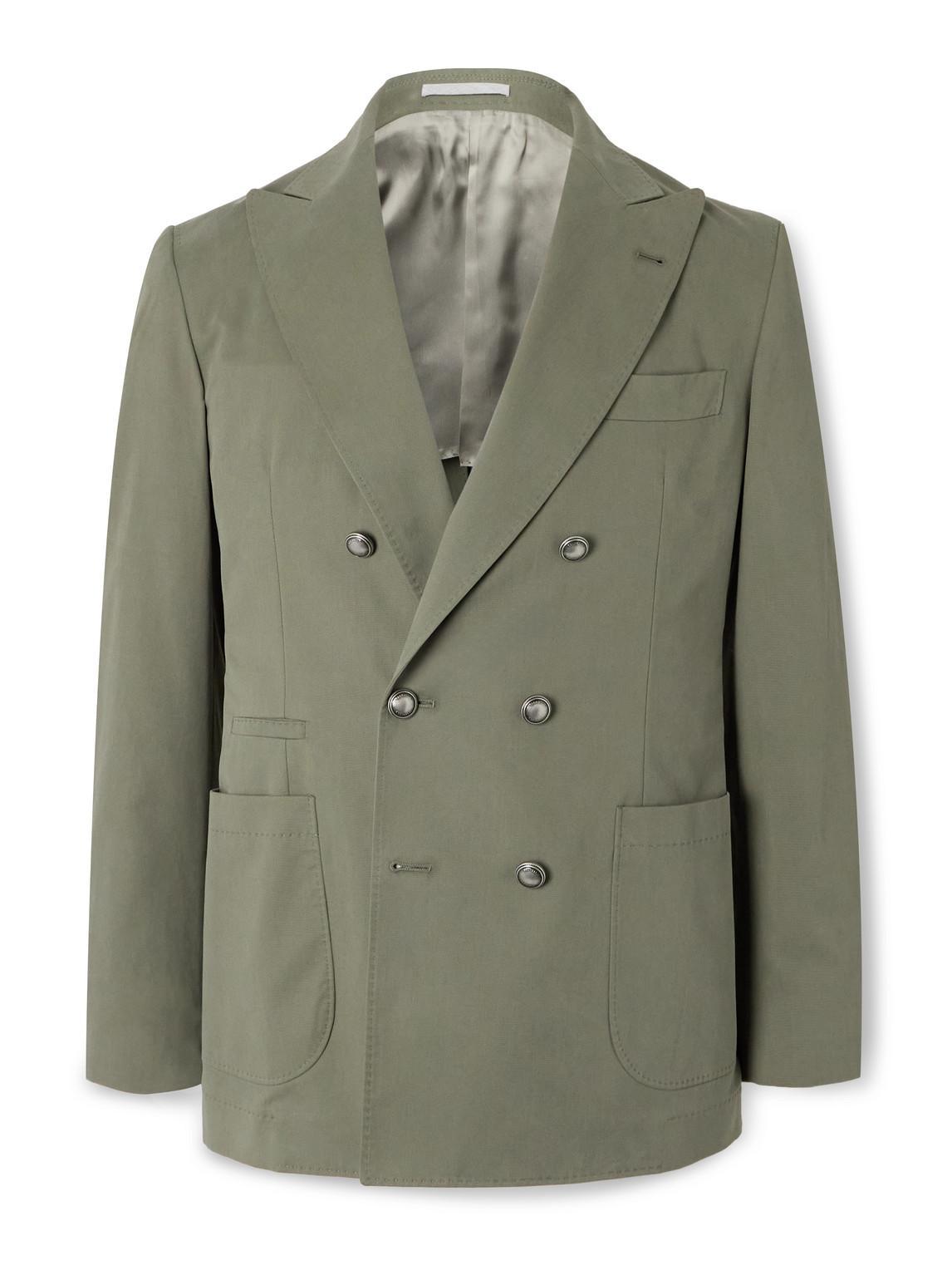 BRUNELLO CUCINELLI Double-breasted Cotton-blend Suit Jacket In Green Product Image