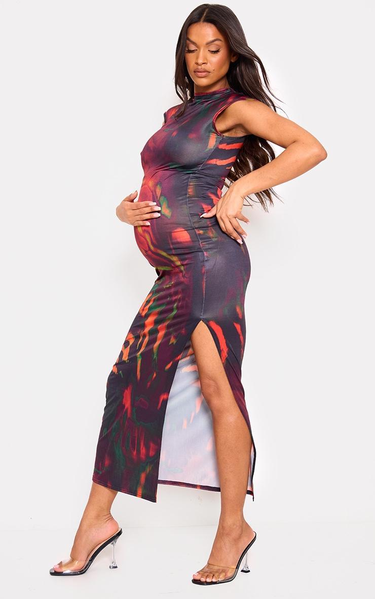 Maternity Multi Print Sleeveless Detail Slinky Midaxi Dress Product Image