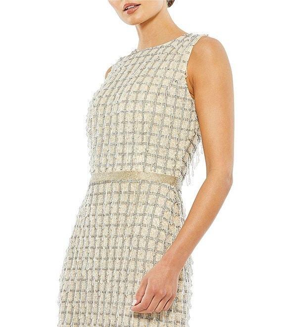 Mac Duggal Beaded Boat Neck Sleeveless Sheath Midi Dress Product Image