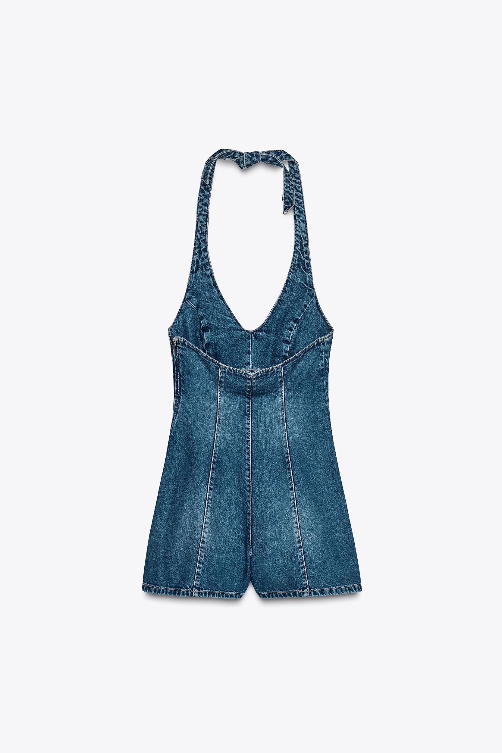 TRF HALTER DENIM JUMPSUIT Product Image
